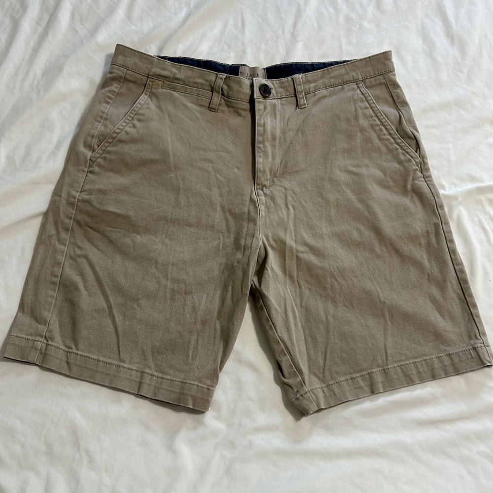 Jachs New York Mens Khaki Chino Shorts Tan Cotton Twill Size 32 Flat Front